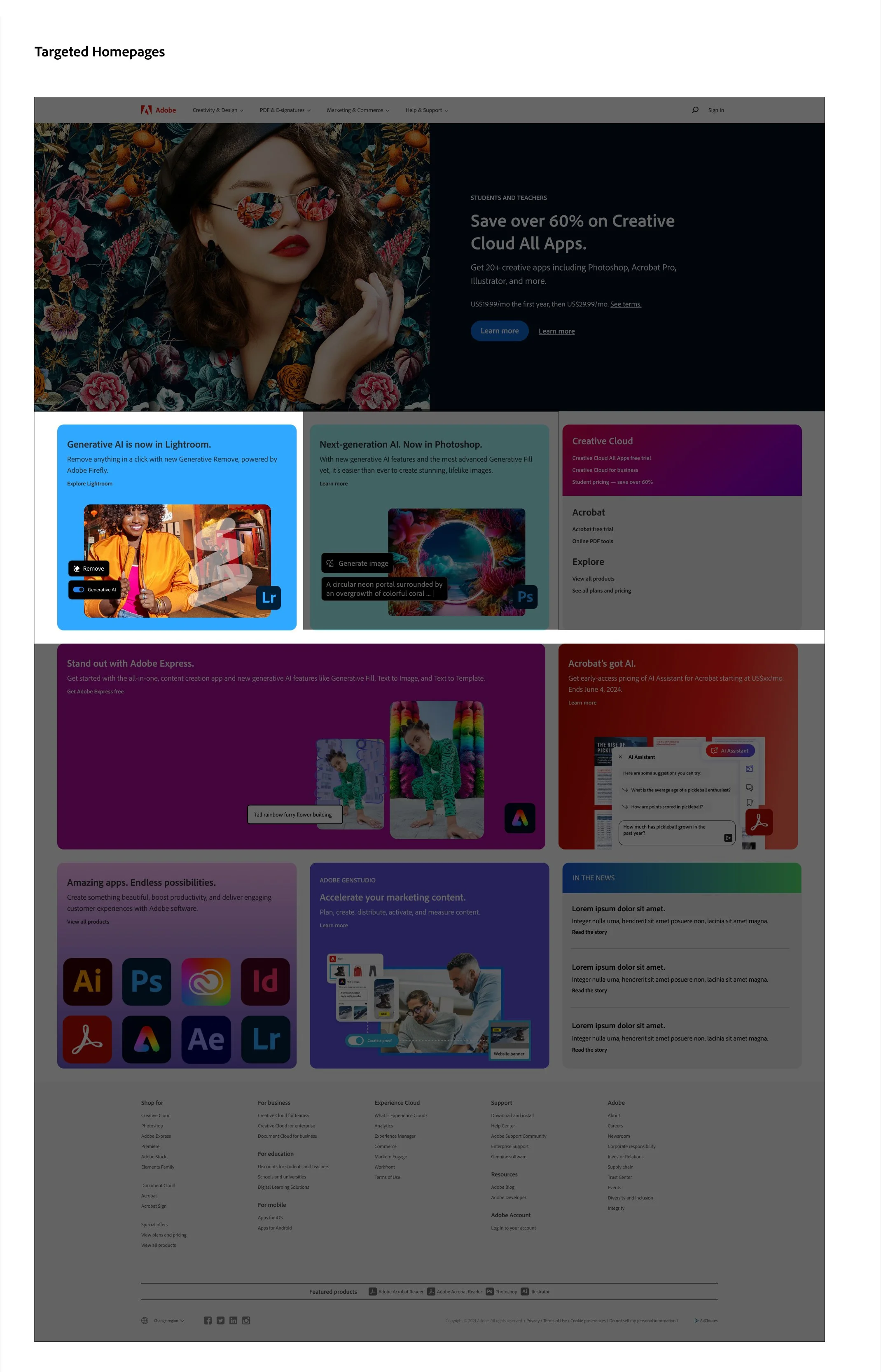 Hero feature on target Adobe.com home page.